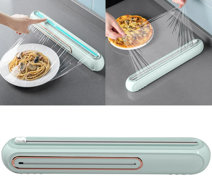 Magnetic Refillable Plastic Wrap Dispenser with Cutter